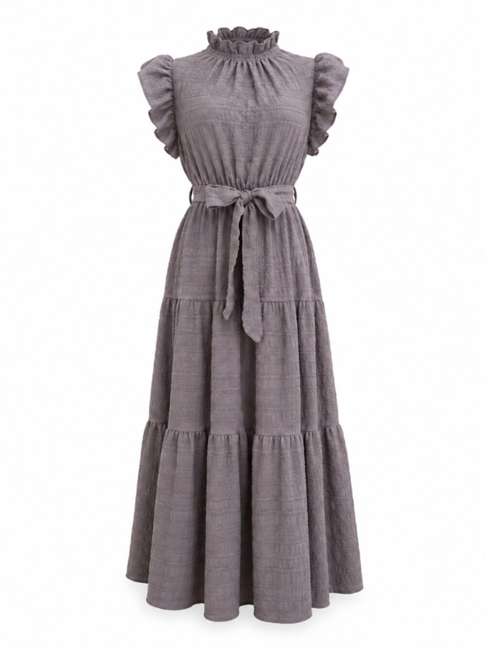 Gray Ruffle Sleeve Tiered Maxi Dress New L & XL